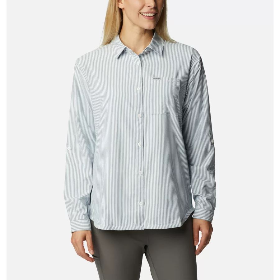 Women's PFG Sun Drifter Woven Long Sleeve Shirt Columbia Carbon/Oxford Stripe