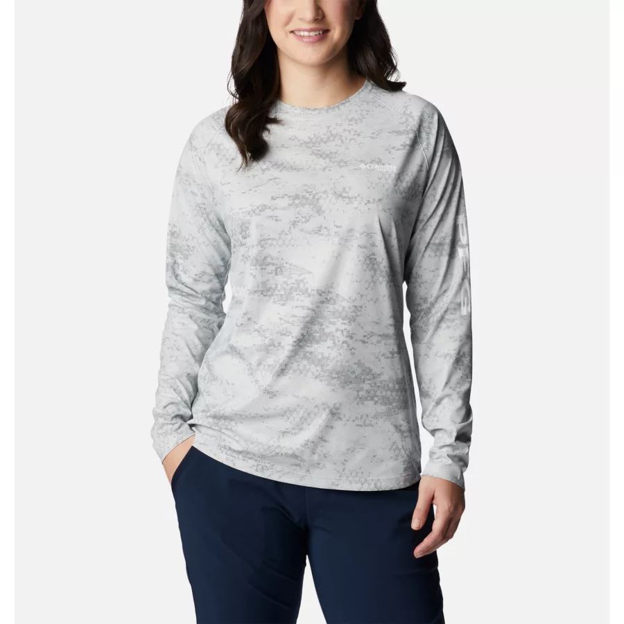 Women's PFG Tidal Deflector Printed Long Sleeve Shirt Cool Grey/PFG Camo Dark Columbia
