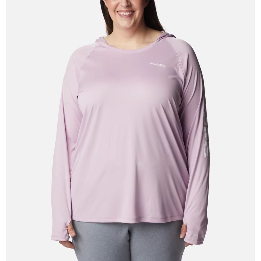 Women's PFG Tidal Tee Hoodie Plus Size Columbia Aura/White Logo