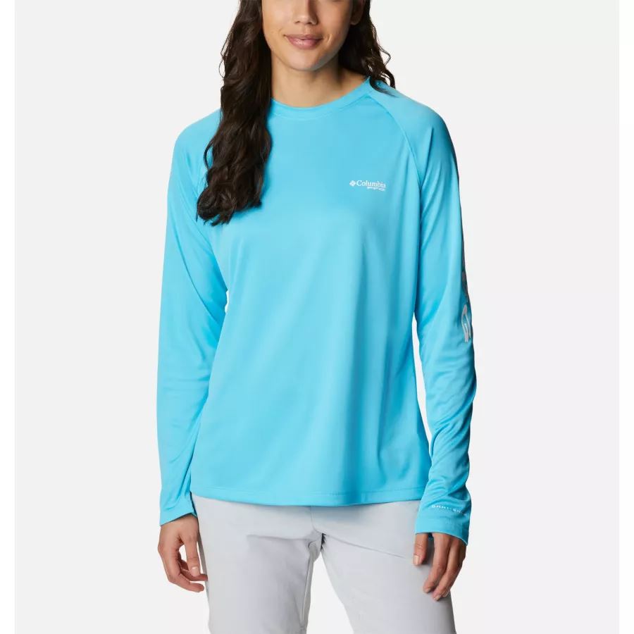 Women's PFG Tidal Tee II Long Sleeve Shirt Atoll/White Logo Columbia
