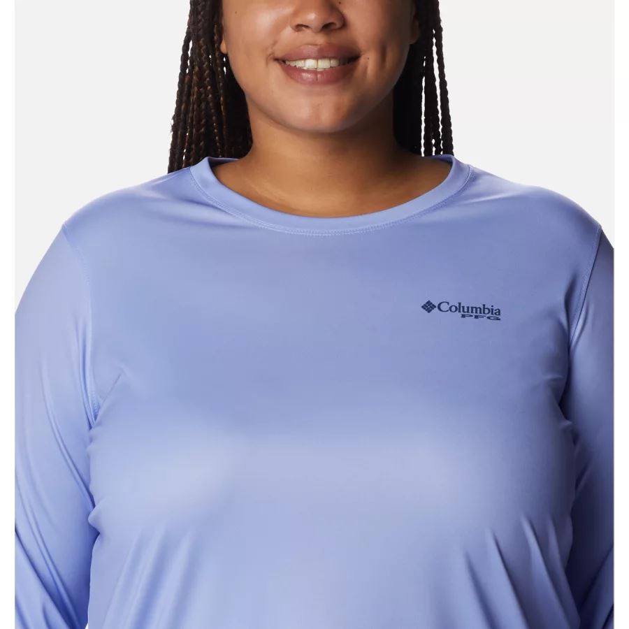 Women's PFG Tidal Tee Sailfish Flair Long Sleeve Shirt Plus Size Serenity/Carbon Aurora Fish Columbia