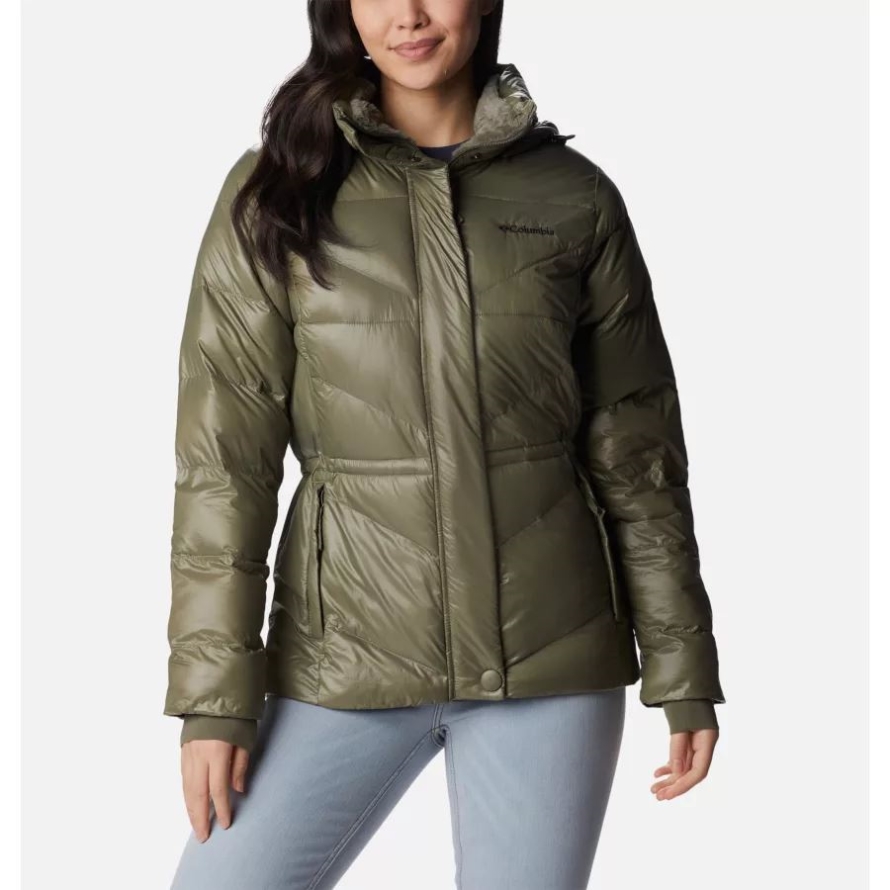 Women's Peak to Park II Insulated Hooded Jacket Columbia Brand Stone Green Gunmetal
