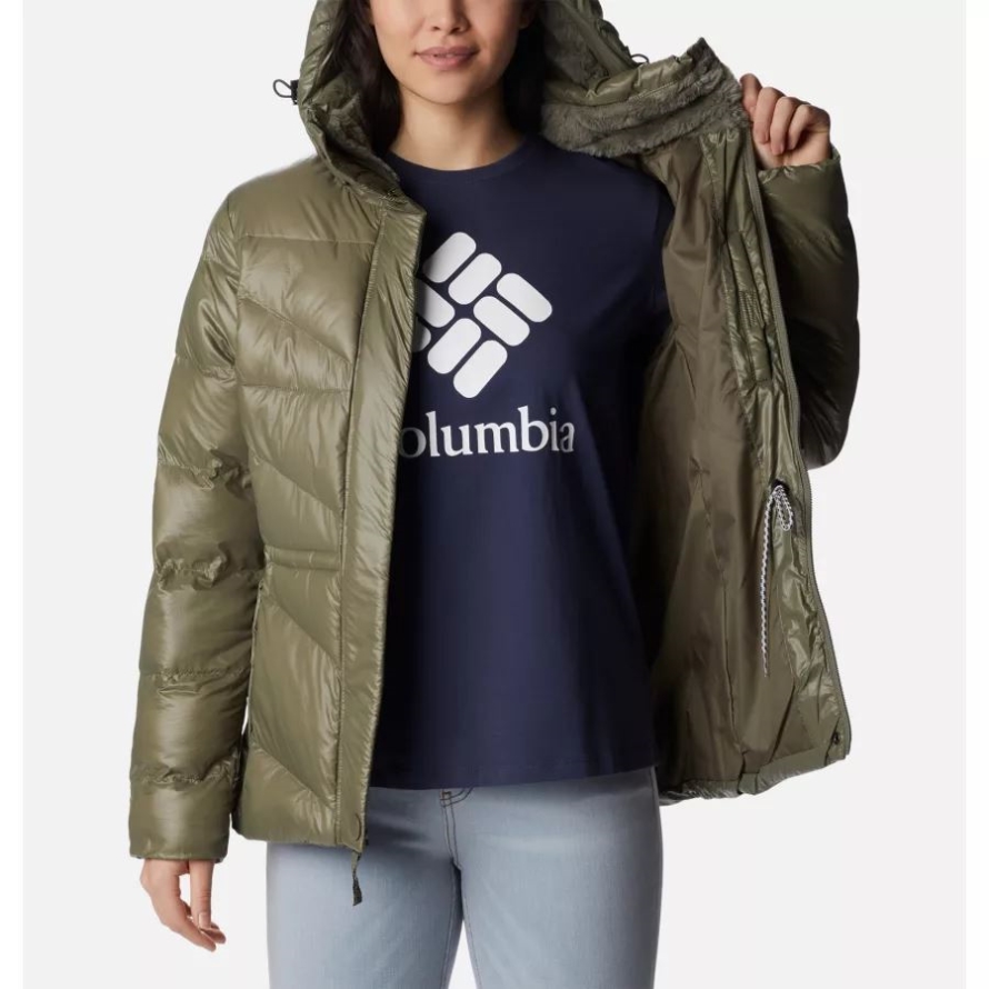 Women's Peak to Park II Insulated Hooded Jacket Columbia Brand Stone Green Gunmetal