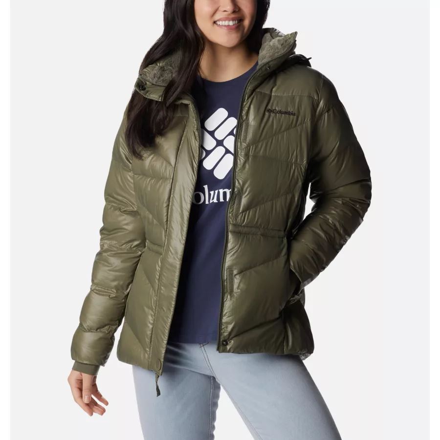Women's Peak to Park II Insulated Hooded Jacket Columbia Brand Stone Green Gunmetal