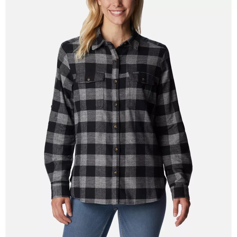 Women's Pine Street Stretch Flannel Black Twill Columbia