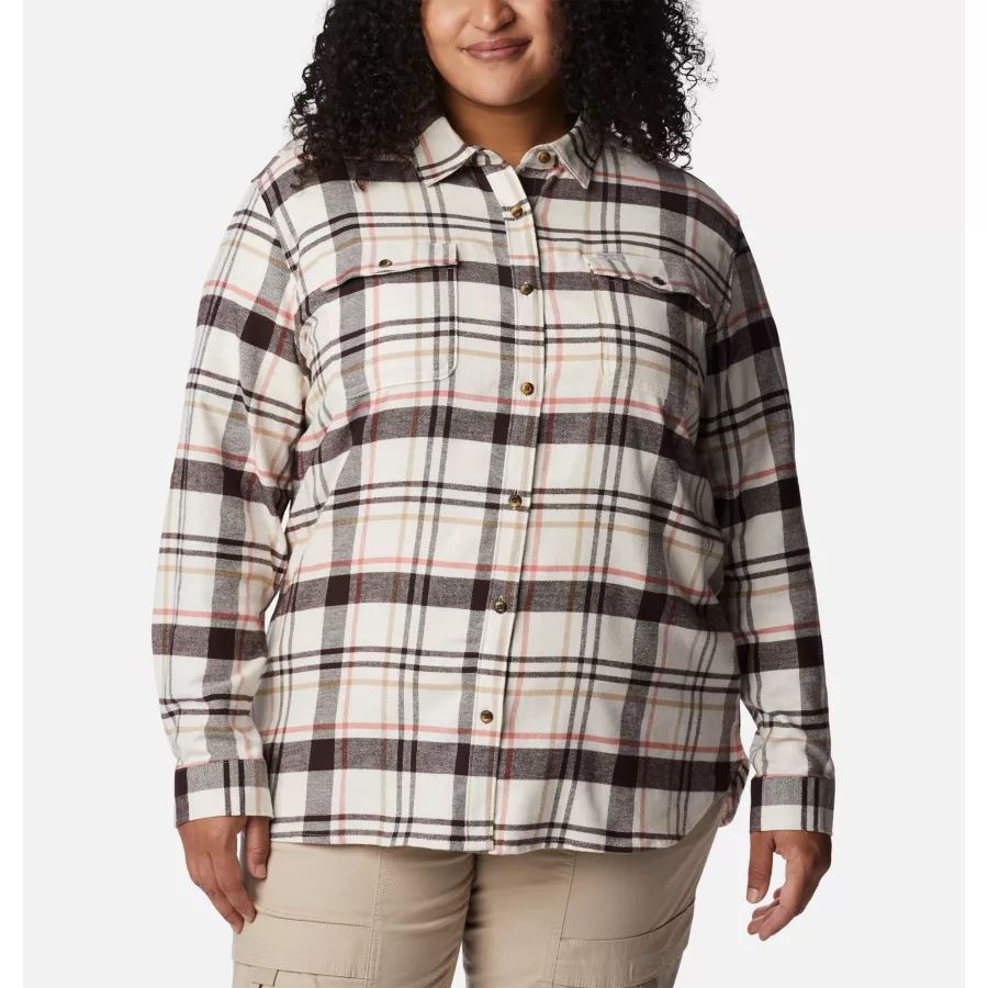 Women's Pine Street Stretch Flannel Plus Size Columbia Chalk Simple Tartan