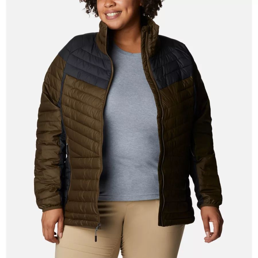 Women's Powder Lite II Full Zip Insulated Jacket Plus Size Olive Green/Black Columbia