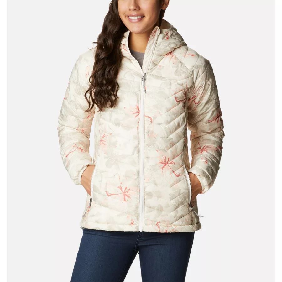 Women's Powder Lite Insulated Hooded Jacket Chalk Aurelian Print Columbia