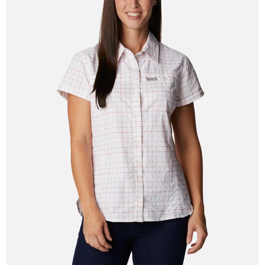 Women's Silver Ridge Novelty Short Sleeve Shirt Columbia White Elevation Grid