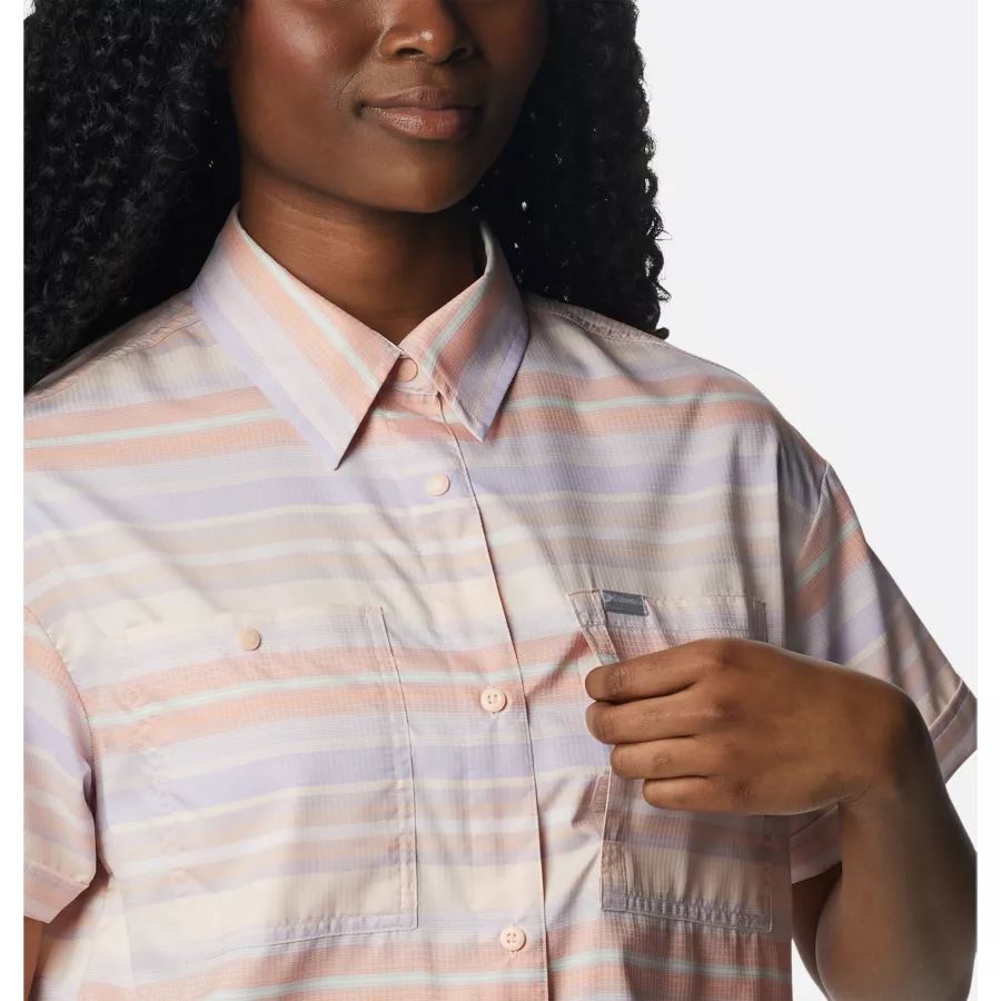 Women's Silver Ridge Utility Short Sleeve Shirt Peach/Painted Hills Stripe Columbia