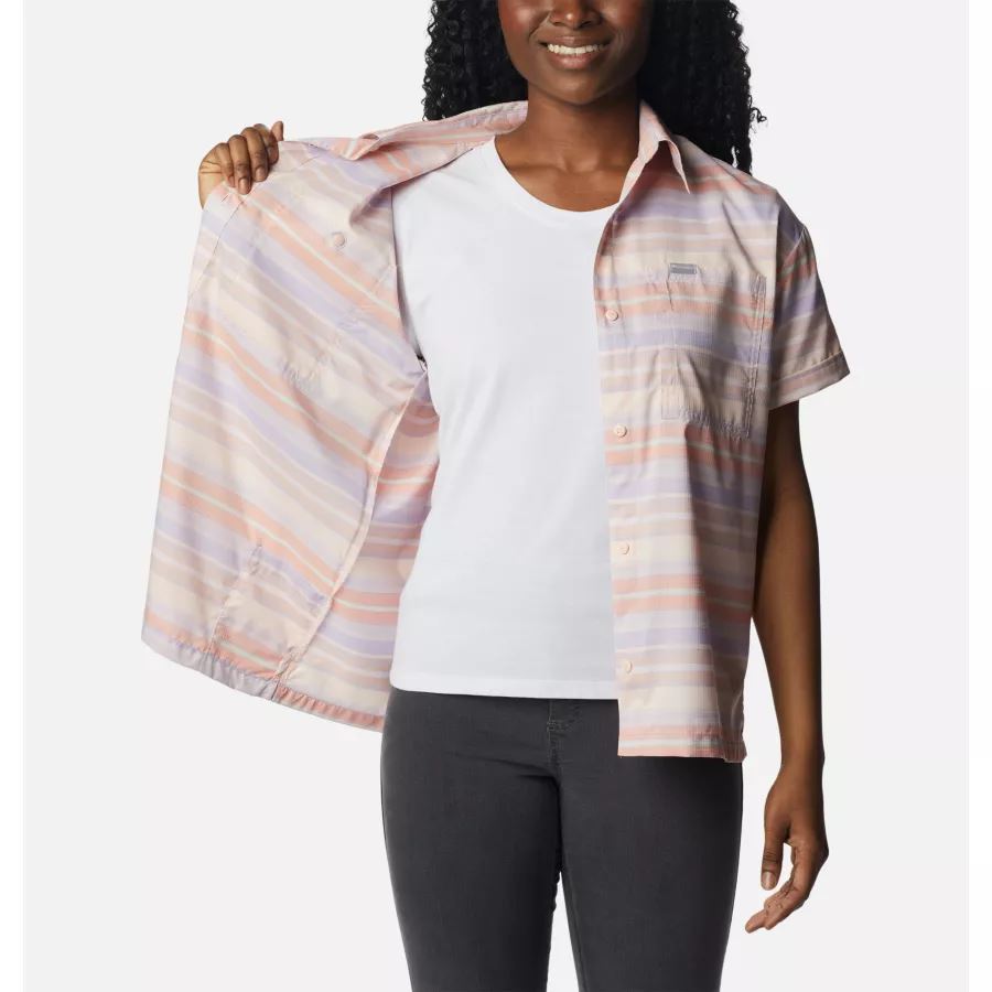 Women's Silver Ridge Utility Short Sleeve Shirt Peach/Painted Hills Stripe Columbia