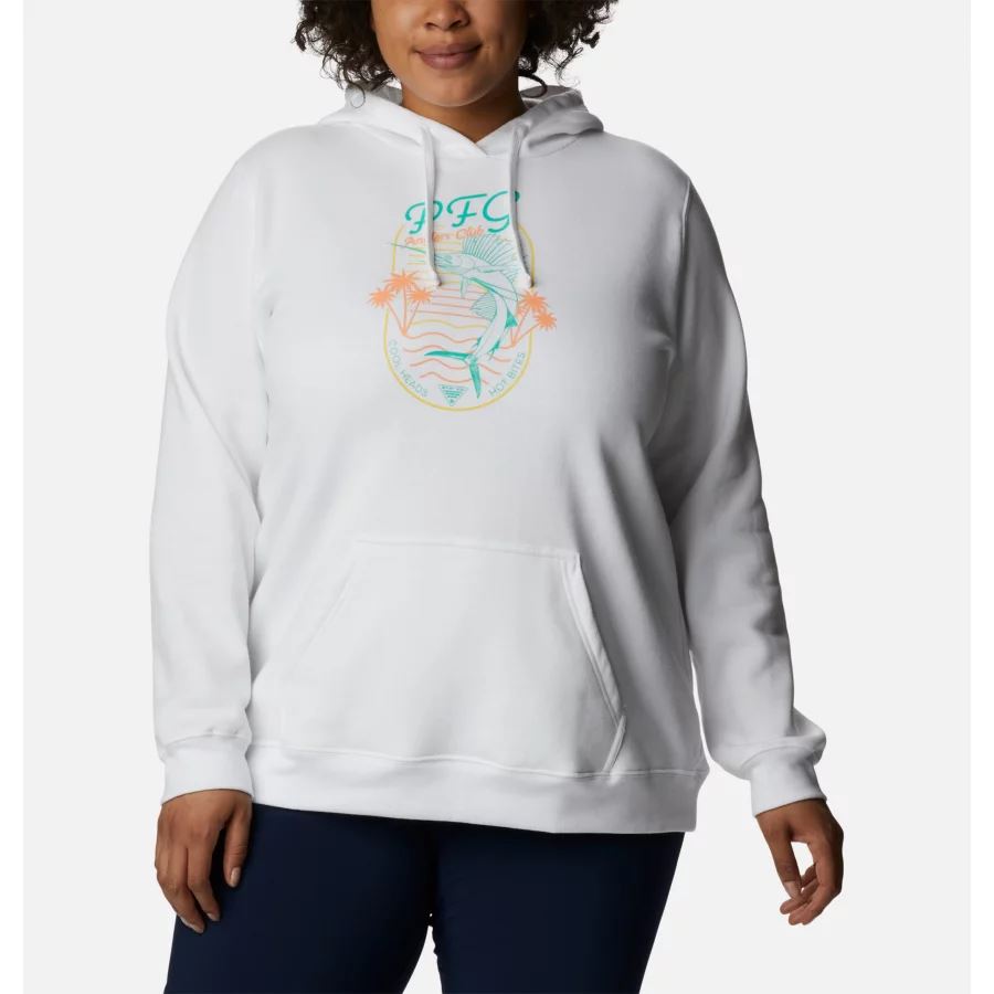 Women's Slack Water Graphic Hoodie Plus Size Columbia White/Electric Turquoise