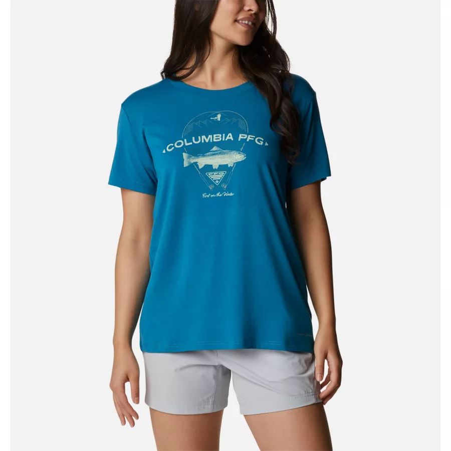 Women's Slack Water Graphic Short Sleeve Shirt Deep Marine/Trout Columbia