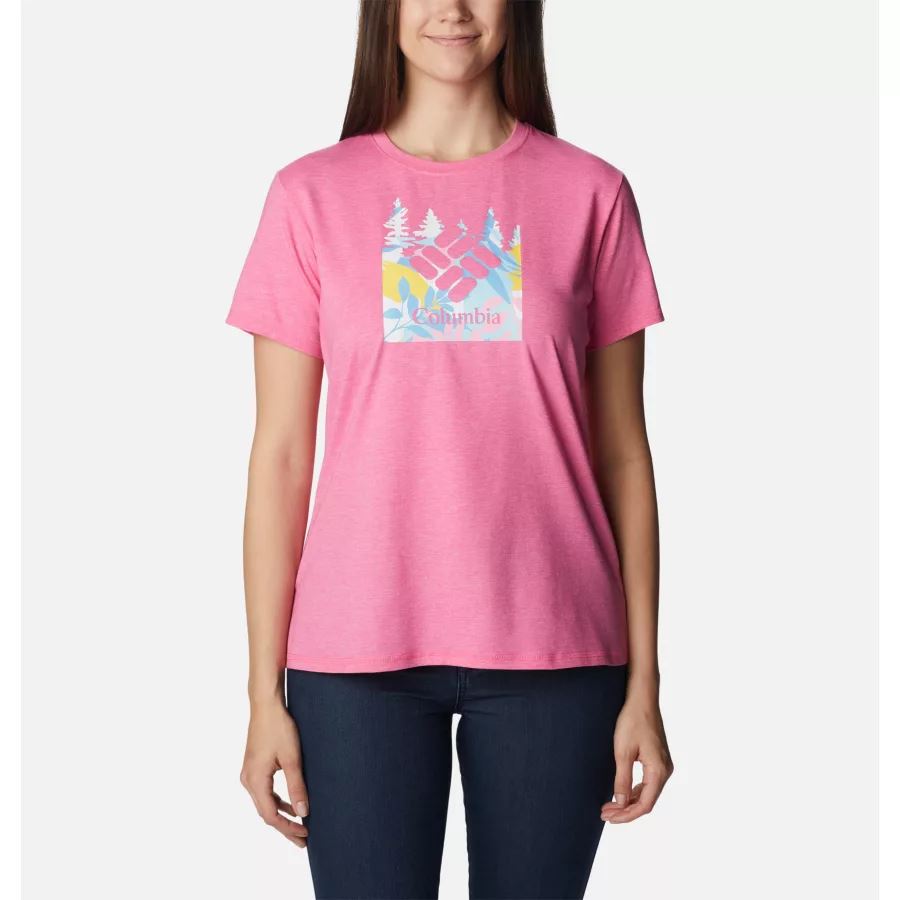 Women's Sun Trek Graphic T-Shirt Columbia Wild Geranium Hthr/Arboreal Swirl Grx