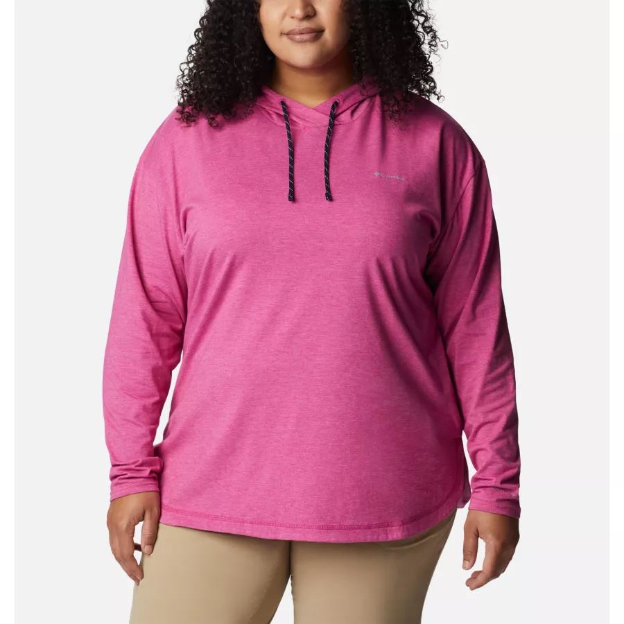 Women's Sun Trek Hooded Pullover Plus Size Wild Fuchsia Heather Columbia