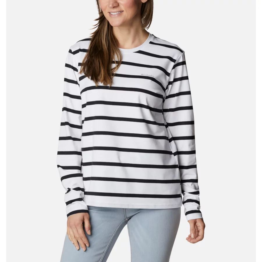 Women's Sun Trek Pattern Long Sleeve T-Shirt Columbia White Sun Shade Stripe