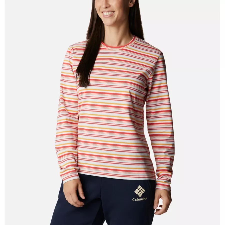 Women's Sun Trek Pattern Long Sleeve T-Shirt Coral Reef Multi Sunrise Stripe Columbia