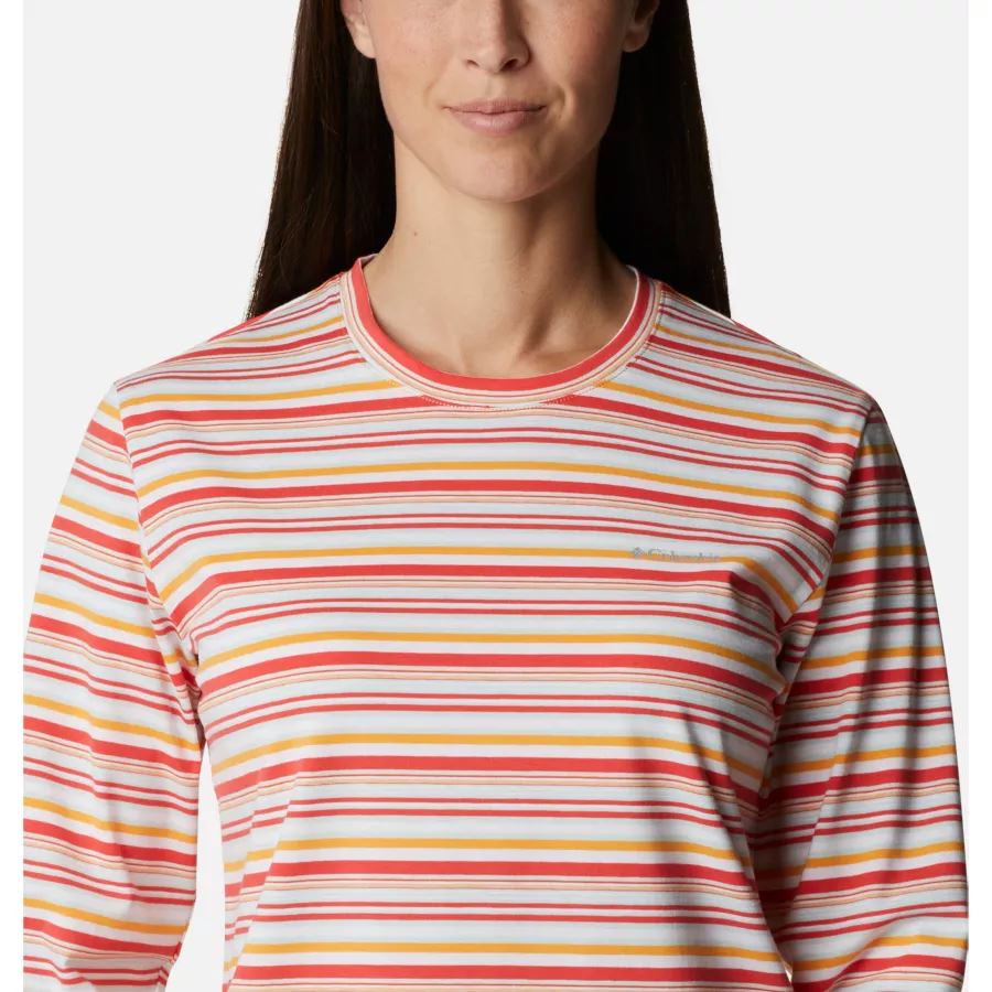 Women's Sun Trek Pattern Long Sleeve T-Shirt Coral Reef Multi Sunrise Stripe Columbia