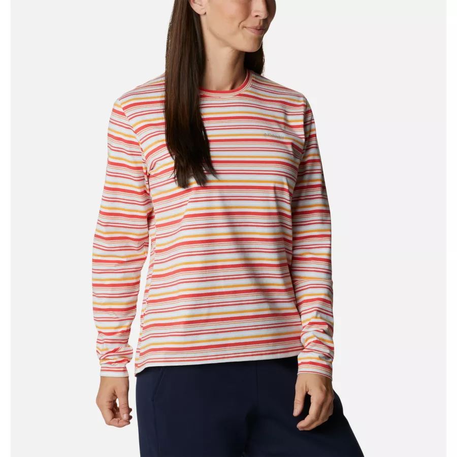 Women's Sun Trek Pattern Long Sleeve T-Shirt Coral Reef Multi Sunrise Stripe Columbia
