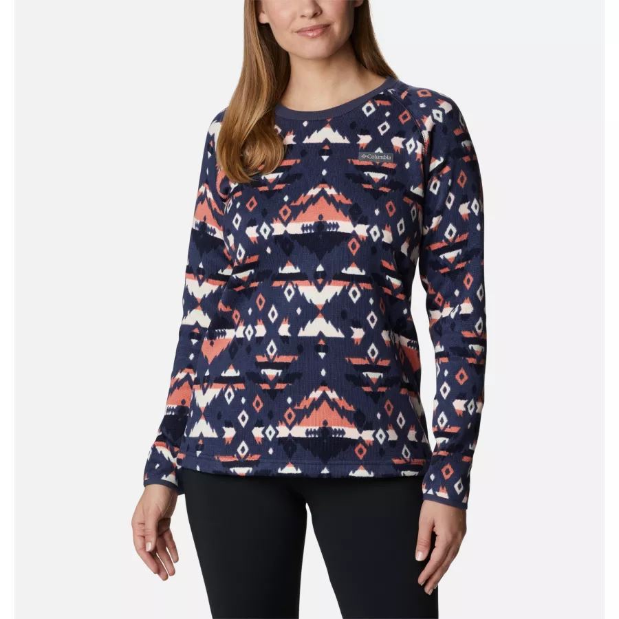 Women's Sweater Weather Fleece Crew Shirt Columbia Brand Nocturnal Rocky MT Print