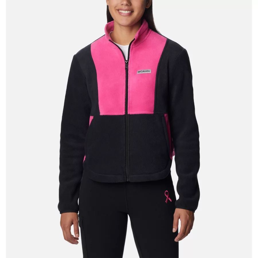 Women's Tested Tough In Pink Colorblock Full Zip Fleece Jacket Black/Pink Ice Columbia