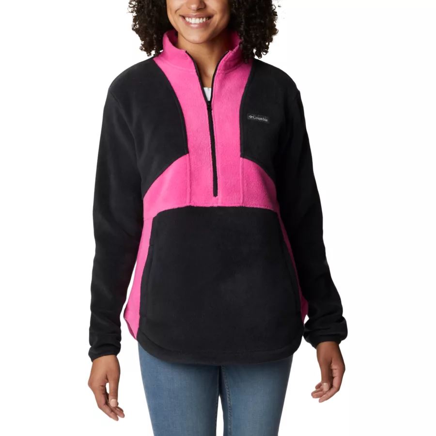 Women's Tested Tough In Pink Colorblock Half Zip Fleece Pullover Columbia Black/Pink Ice