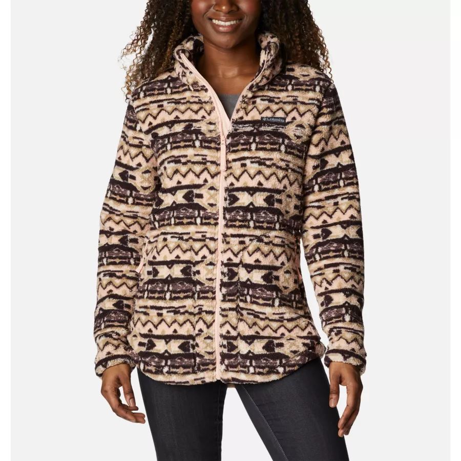 Women's West Bend Full Zip Fleece Jacket New Cinder 80s Stripe Print Columbia
