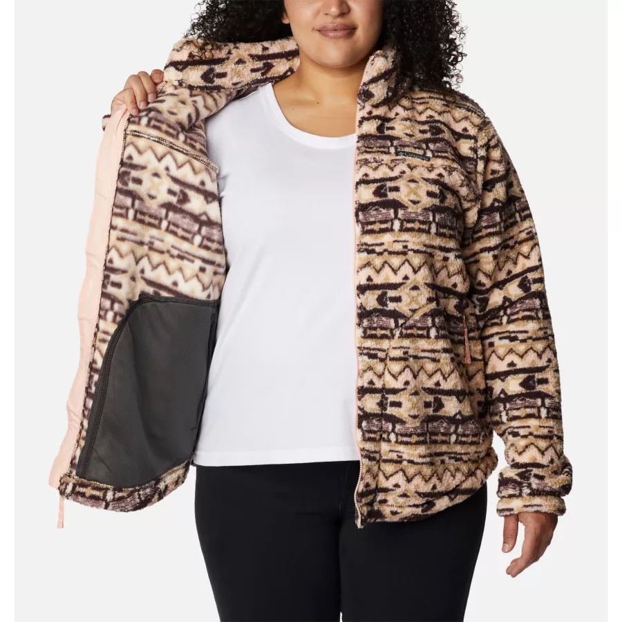 Women's West Bend Full Zip Fleece Jacket Plus Size New Cinder 80s Stripe Print Columbia