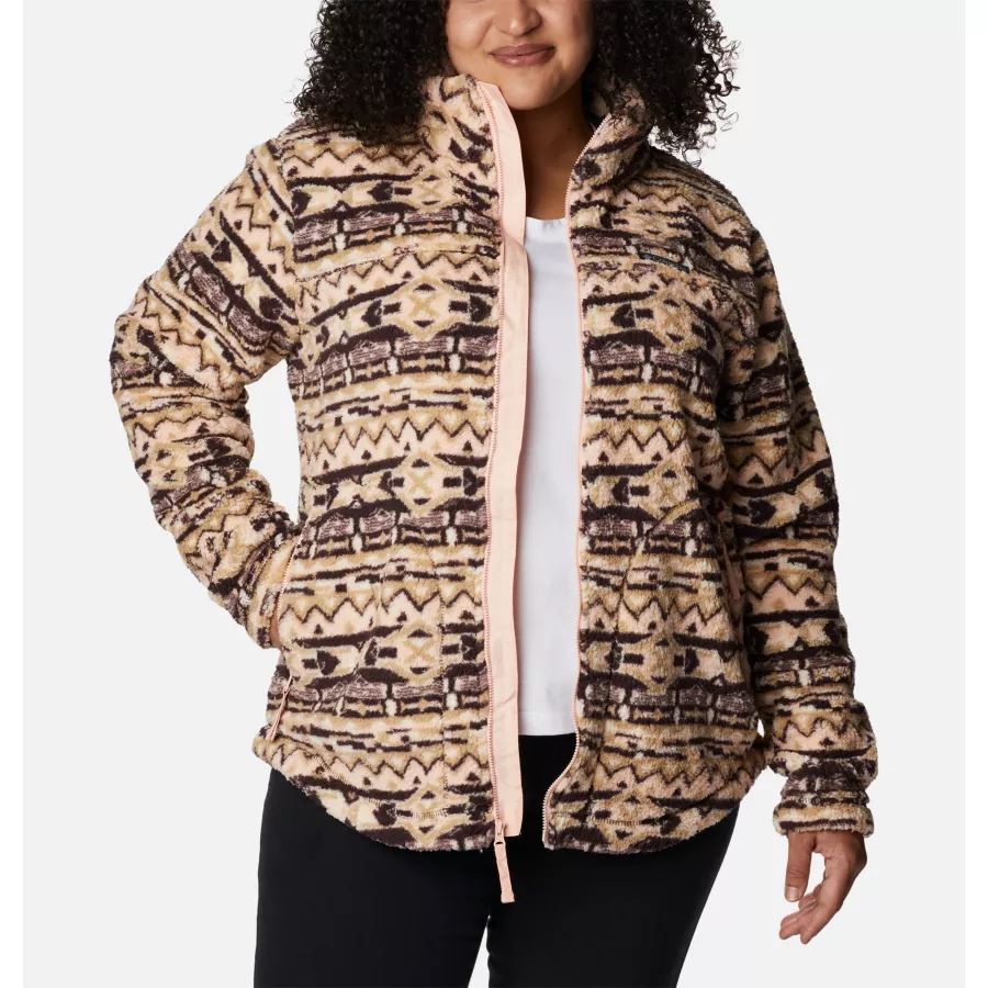 Women's West Bend Full Zip Fleece Jacket Plus Size New Cinder 80s Stripe Print Columbia