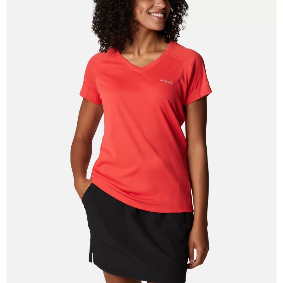 Women's Zero Rules Technical T-Shirt Red Hibiscus Columbia